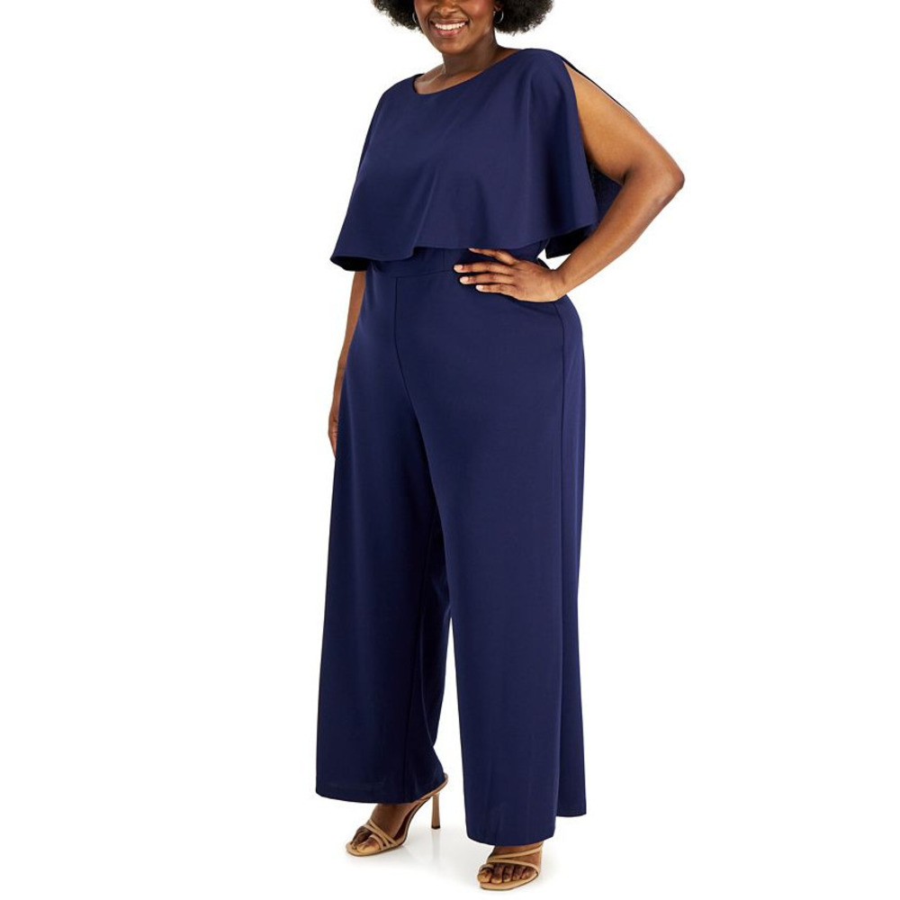 Connected Apparel Navy Plus Size Jumpsuit - Wide Leg - 18W - Women's Clothing